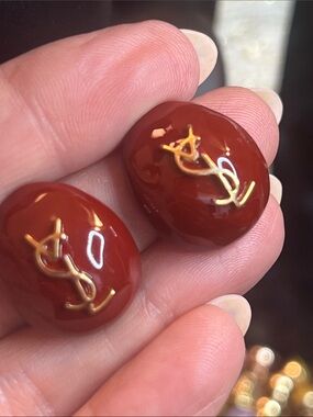 Burgundy Enamel Logo Earrings